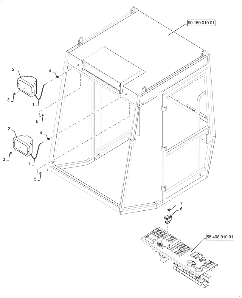 Схема запчастей Case SV208D - (55.404.040[01]) - CAB, FRONT LIGHT (55) - ELECTRICAL SYSTEMS