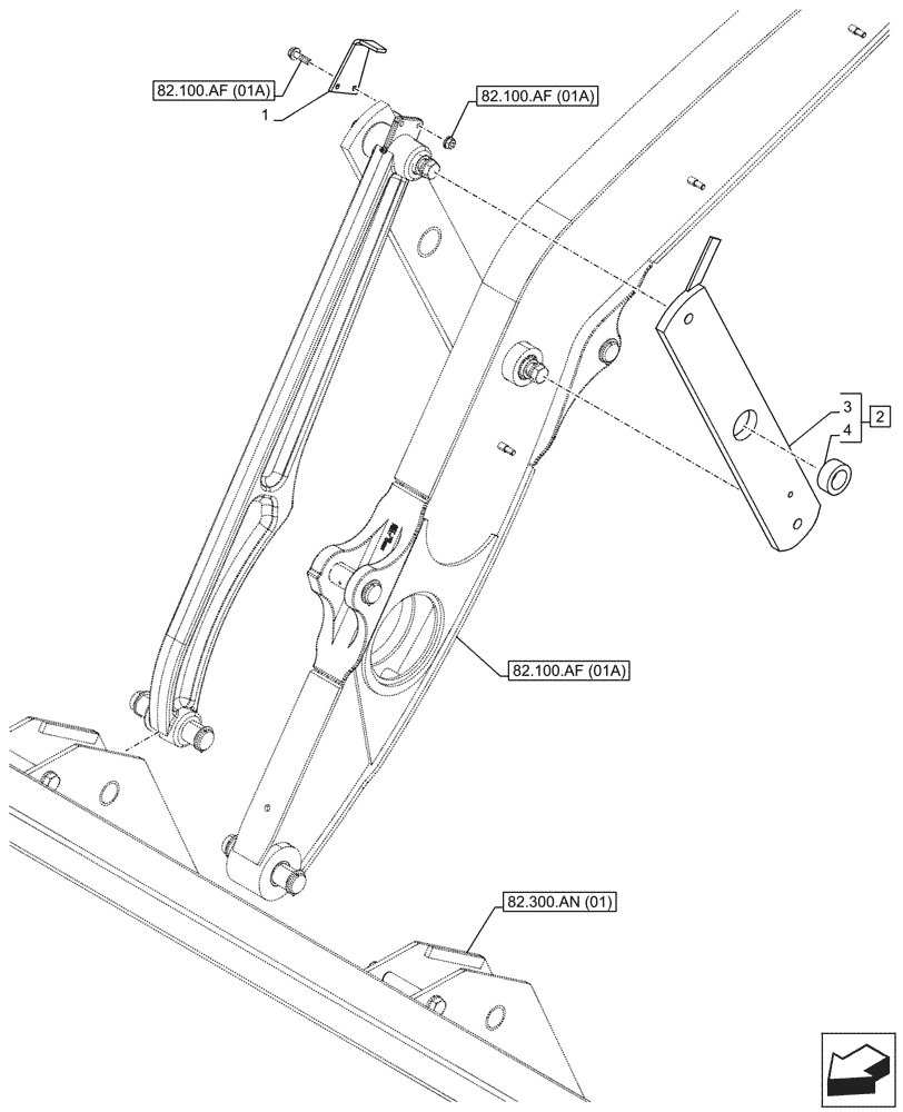 Схема запчастей Case 580N EP - (82.100.AF[02A]) - VAR - 423079, 742242, 747539, 747657 - LOADER ARM, LINK - BEGIN S/N NGC729080 (82) - FRONT LOADER & BUCKET