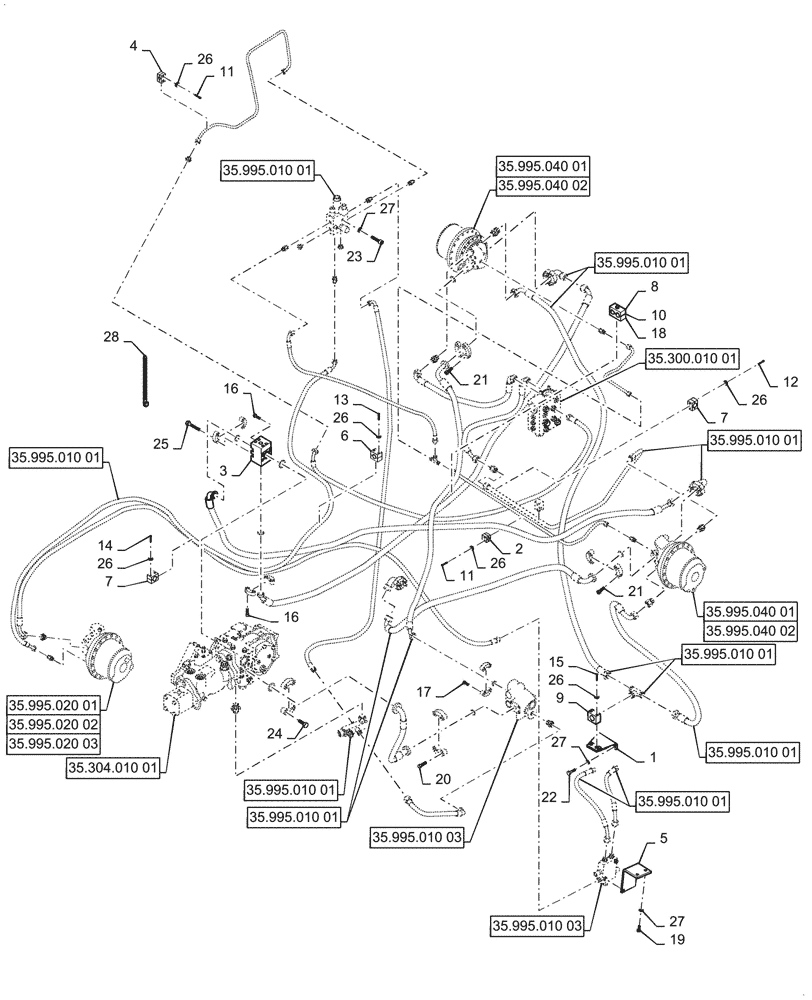 Схема запчастей Case SV208D - (35.995.010[02]) - DRIVE, HYDRAULIC LINE (35) - HYDRAULIC SYSTEMS