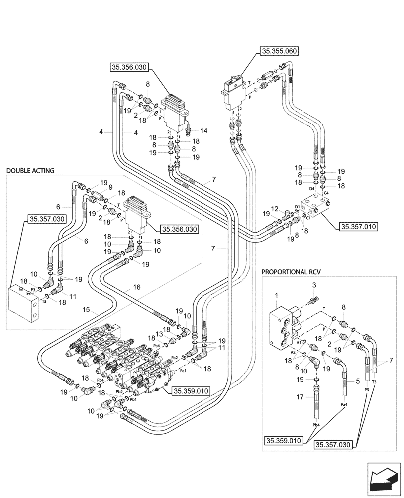 Схема запчастей Case CX37C - (35.357.020) - PILOT CONTROLS, DOZER (35) - HYDRAULIC SYSTEMS