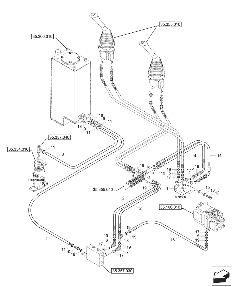 Схема запчастей Case CX37C - (35.357.010) - PILOT CONTROLS, JOYSTICK (35) - HYDRAULIC SYSTEMS