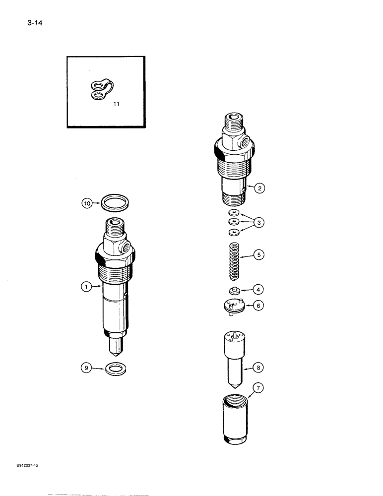 Схема запчастей Case 621 - (3-14) - FUEL INJECTION NOZZLE, 9 MM TIP, 6T-590 ENGINE, PRIOR TO ENGINE SERIAL NUMBER 44511034 (03) - FUEL SYSTEM