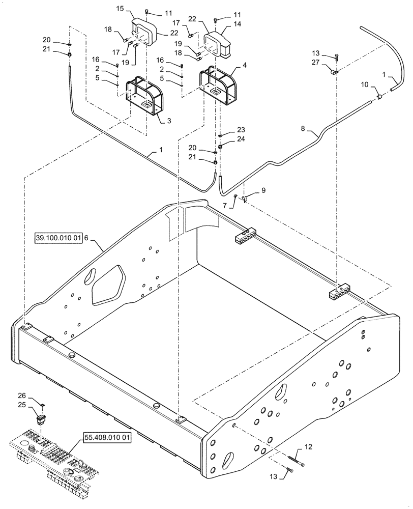 Схема запчастей Case SV208D - (55.404.040[03]) - CAB, FRONT LIGHT, LOWER, FRAME (55) - ELECTRICAL SYSTEMS