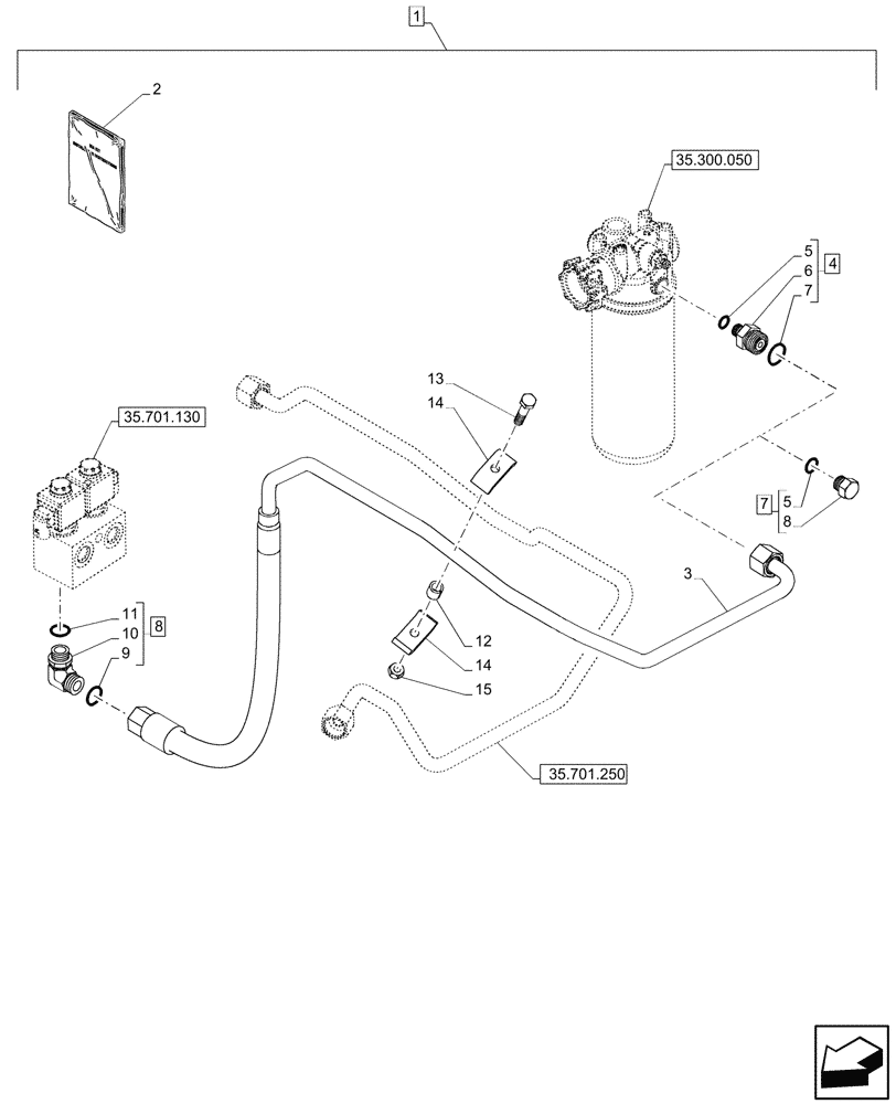 Схема запчастей Case 590SN - (88.100.35[10]) - DIA KIT, AUTO RIDE CONTROL, VALVE, HYDRAULIC LINE, 2WD (88) - ACCESSORIES