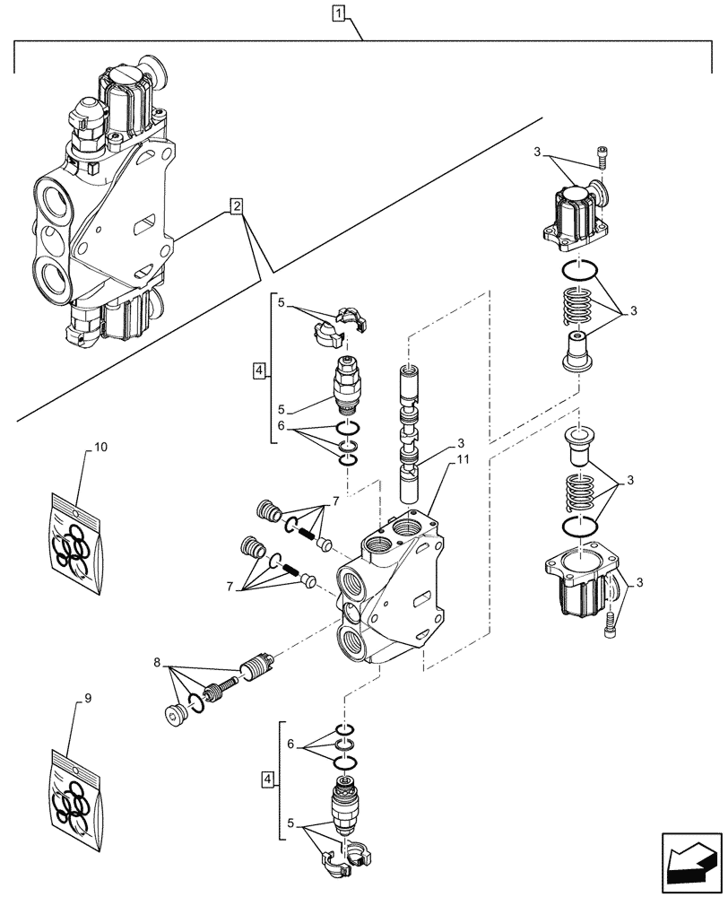 Схема запчастей Case 580SN WT - (88.100.35[23]) - DIA KIT, BI-AUXILIARY BACKHOE VALVE SECTION, PILOT CONTROL, COMPONENTS (88) - ACCESSORIES