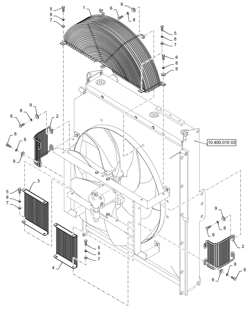 Схема запчастей Case SV208D - (90.102.010[02]) - RADIATOR, FAN GUARD (90) - PLATFORM, CAB, BODYWORK AND DECALS