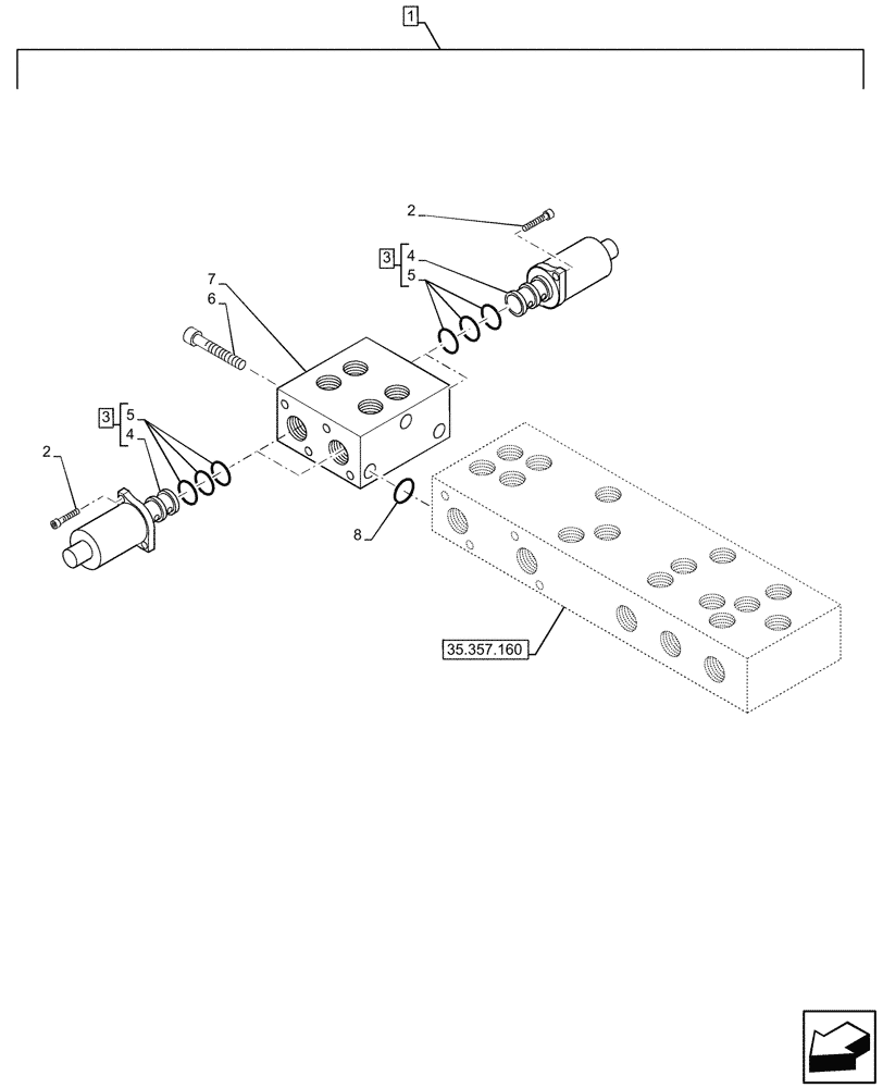 Схема запчастей Case 580SN - (88.100.35[35]) - DIA KIT, BI-AUXILIARY PR VALVE SECTION, PILOT CONTROL (88) - ACCESSORIES