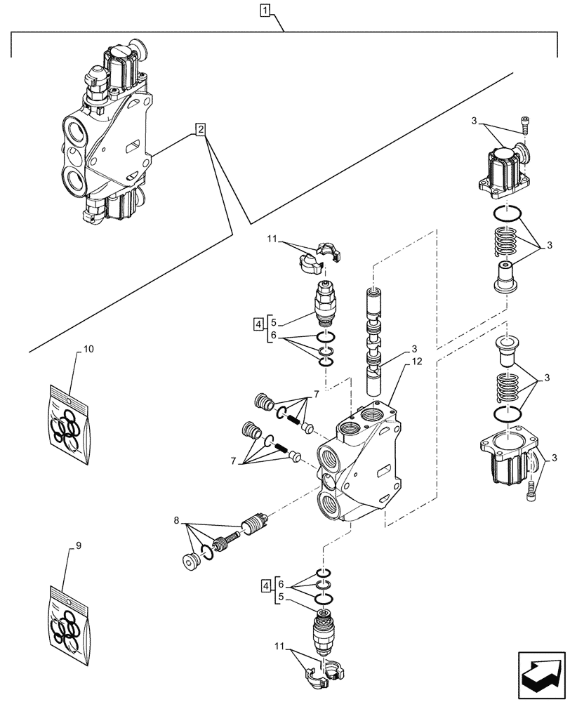 Схема запчастей Case 580N - (88.100.35[13]) - DIA KIT, DUAL AUXILIARY, PILOT CONTROL, EXTENDABLE DIPPER, VALVE, COMPONENTS (88) - ACCESSORIES