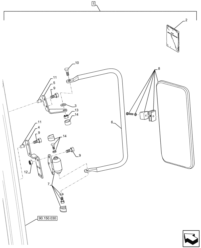 Схема запчастей Case 580SN WT - (88.100.90[01]) - DIA KIT, REAR VIEW OUTSIDE MIRROR (88) - ACCESSORIES