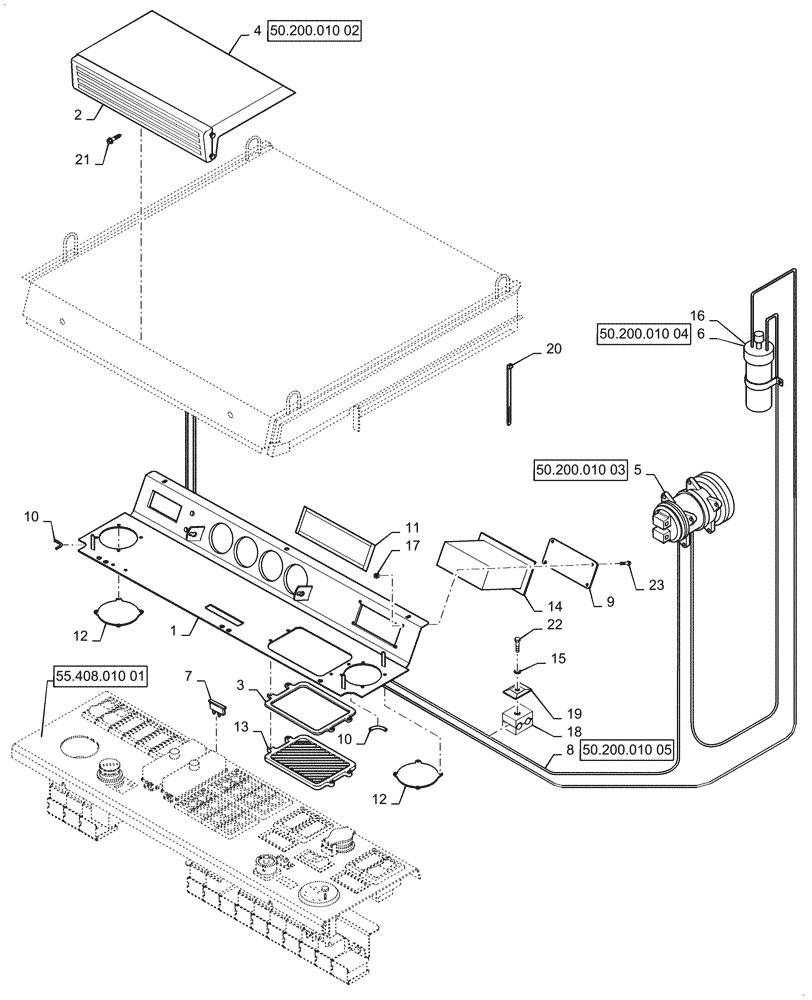 Схема запчастей Case SV208D - (50.200.010[01]) - AIR CONDITIONER (50) - CAB CLIMATE CONTROL