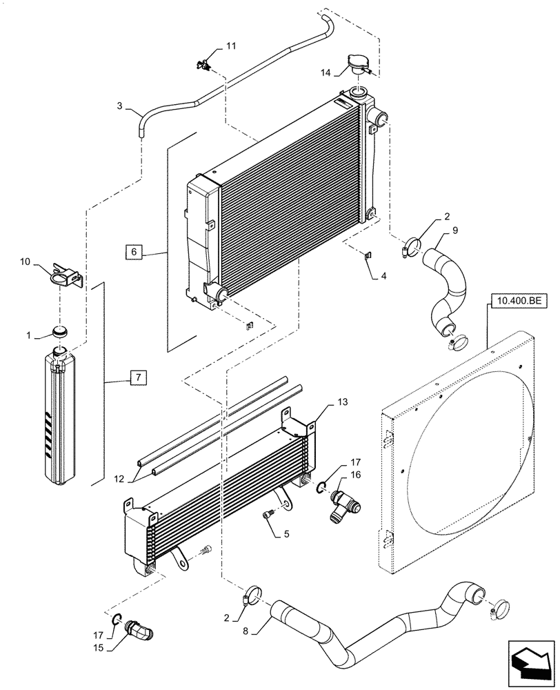 Схема запчастей Case SR210 - (10.400.BE) - RADIATOR & COOLER (10) - ENGINE