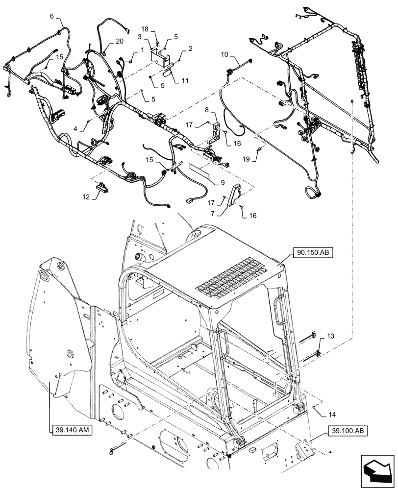 Схема запчастей Case TR270 - (55.101.AC[02]) - WIRE HARNESS & CONNECTOR, MECHANICAL CONTROLS, OPEN CAB (03-JUN-2015 & PRIOR) (55) - ELECTRICAL SYSTEMS