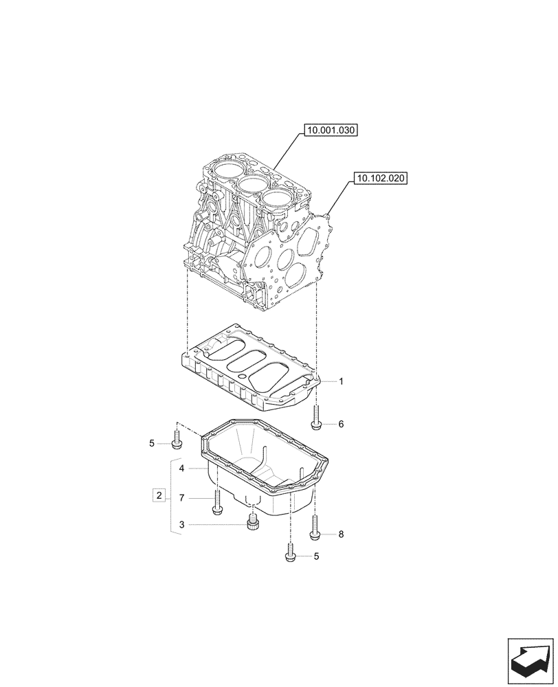 Схема запчастей Case CX33C - (10.102.010) - ENGINE, OIL PAN (10) - ENGINE