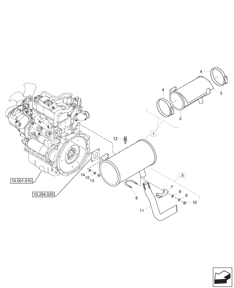 Схема запчастей Case CX33C - (10.254.030) - EXHAUST SYSTEM, EXHAUST PIPE (10) - ENGINE