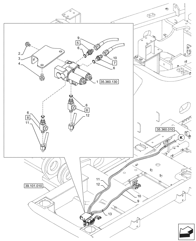 Схема запчастей Case CX750D RTC - (35.360.040) - VAR - 461863 - HYDRAULIC LINE, CLAMSHELL BUCKET, ROTATION, W/ ELECTRICAL PROPORTIONAL CONTROL (35) - HYDRAULIC SYSTEMS