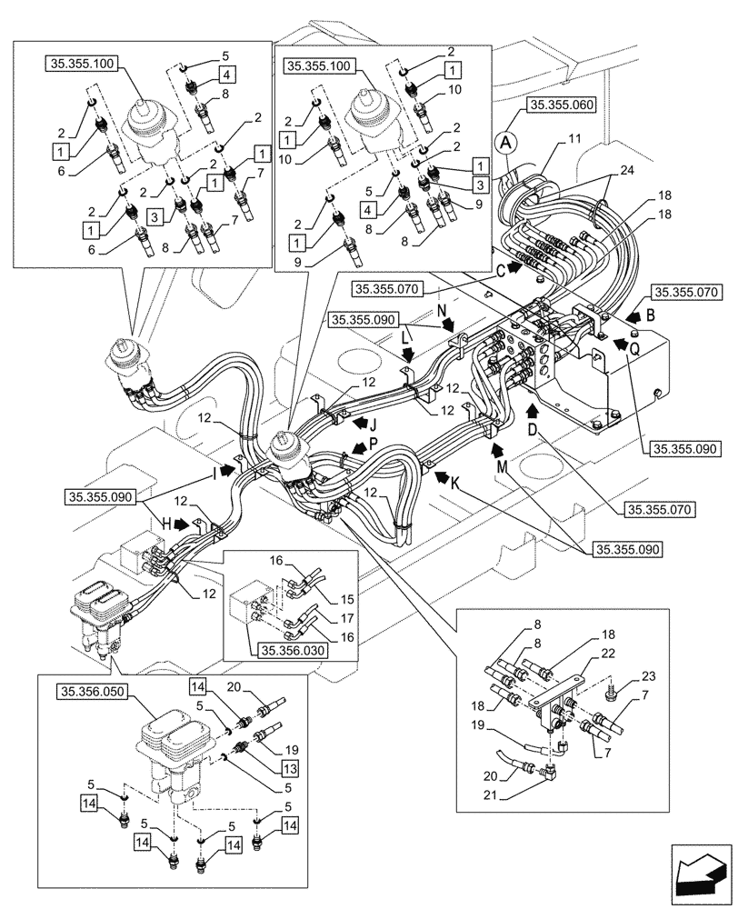 Схема запчастей Case CX750D RTC - (35.355.050) - VAR - 461865, 461868 - JOYSTICK, HYDRAULIC LINE, CONTROL VALVE, HAMMER CIRCUIT, HIGH FLOW, W/ ELECTRICAL PROPORTIONAL CONTROL (35) - HYDRAULIC SYSTEMS