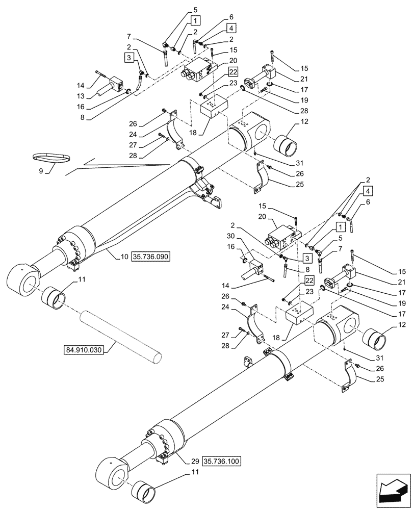 Схема запчастей Case CX750D RTC - (35.736.080) - VAR - 481064 - LIFT CYLINDER, BOOM, LINE (35) - HYDRAULIC SYSTEMS