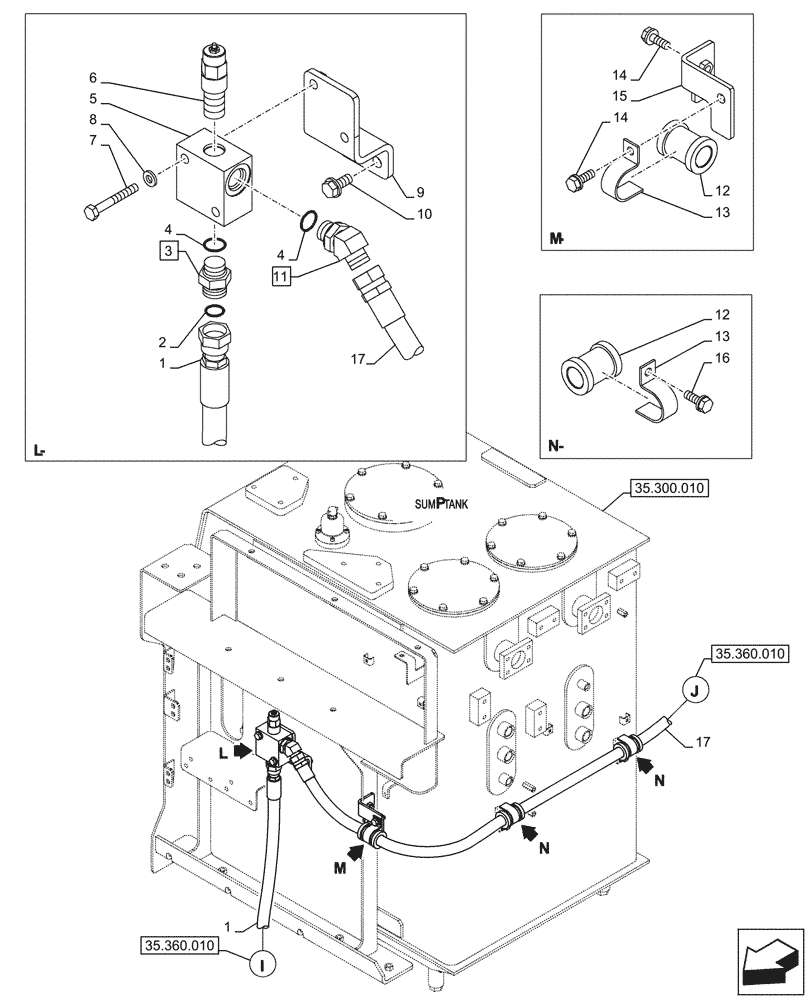 Схема запчастей Case CX750D RTC - (35.360.030) - VAR - 461863 - HYDRAULIC LINE, CLAMSHELL BUCKET, ROTATION, W/ ELECTRICAL PROPORTIONAL CONTROL (35) - HYDRAULIC SYSTEMS