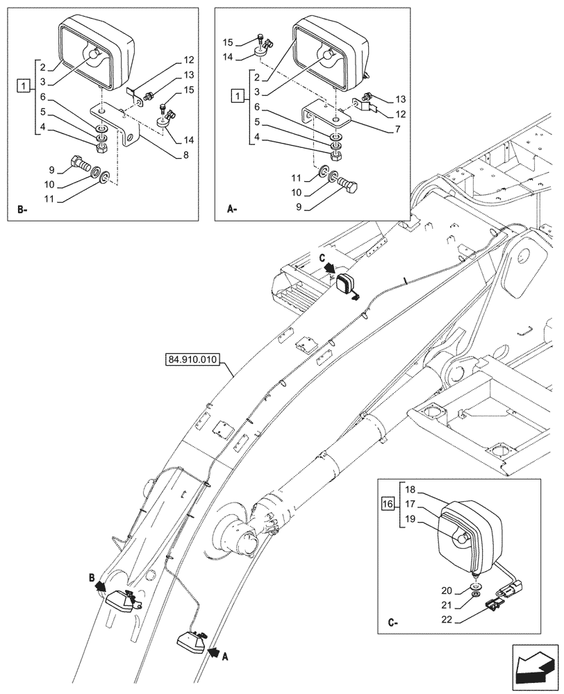 Схема запчастей Case CX750D RTC - (55.404.020) - VAR - 488134 - WORKING LIGHT, BOOM (55) - ELECTRICAL SYSTEMS