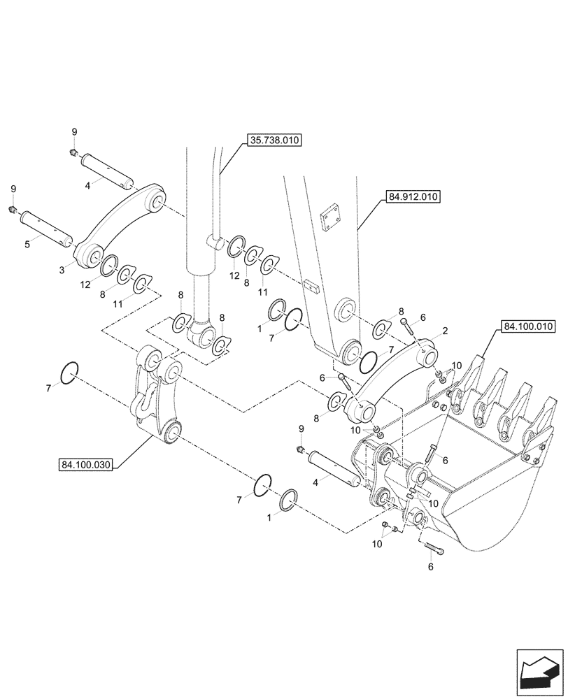 Схема запчастей Case CX33C - (84.100.020) - VAR - 747062, 747063 - BUCKET, LINK CONCORD (84) - BOOMS, DIPPERS & BUCKETS