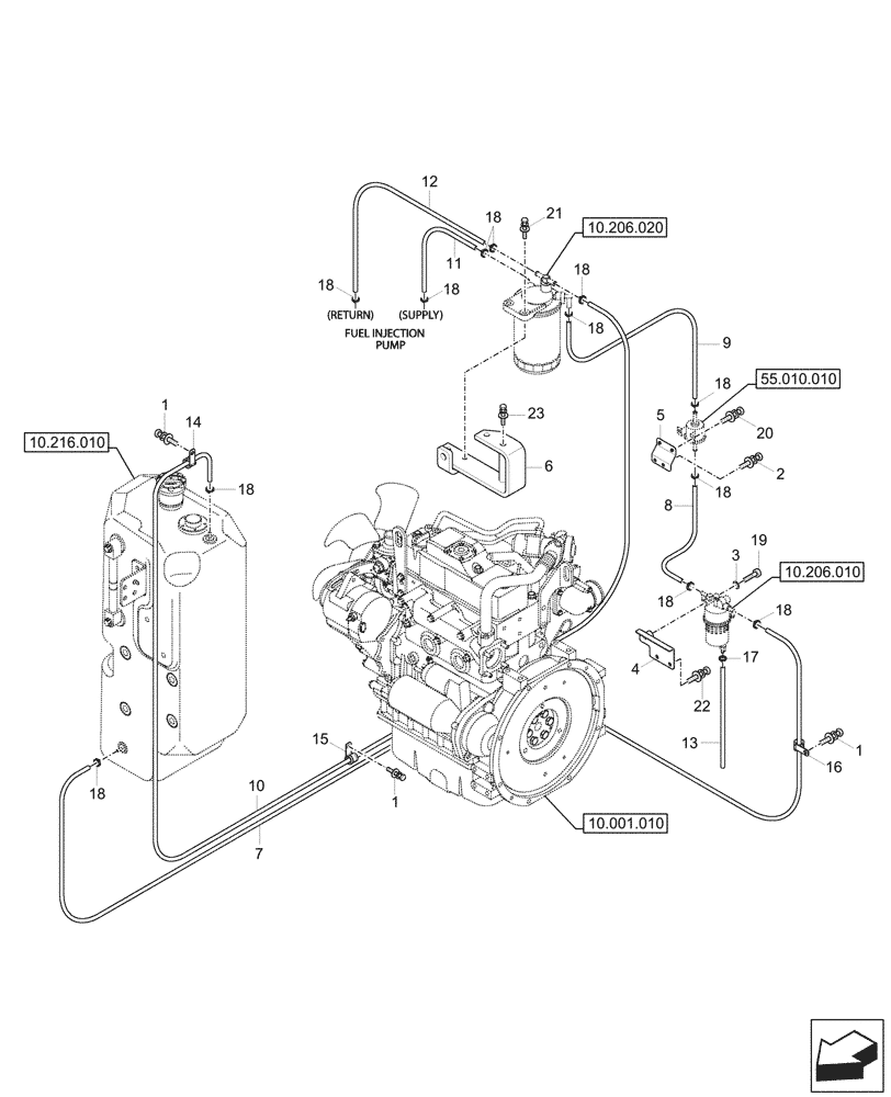 Схема запчастей Case CX33C - (10.216.020) - FUEL TANK, LINES (10) - ENGINE