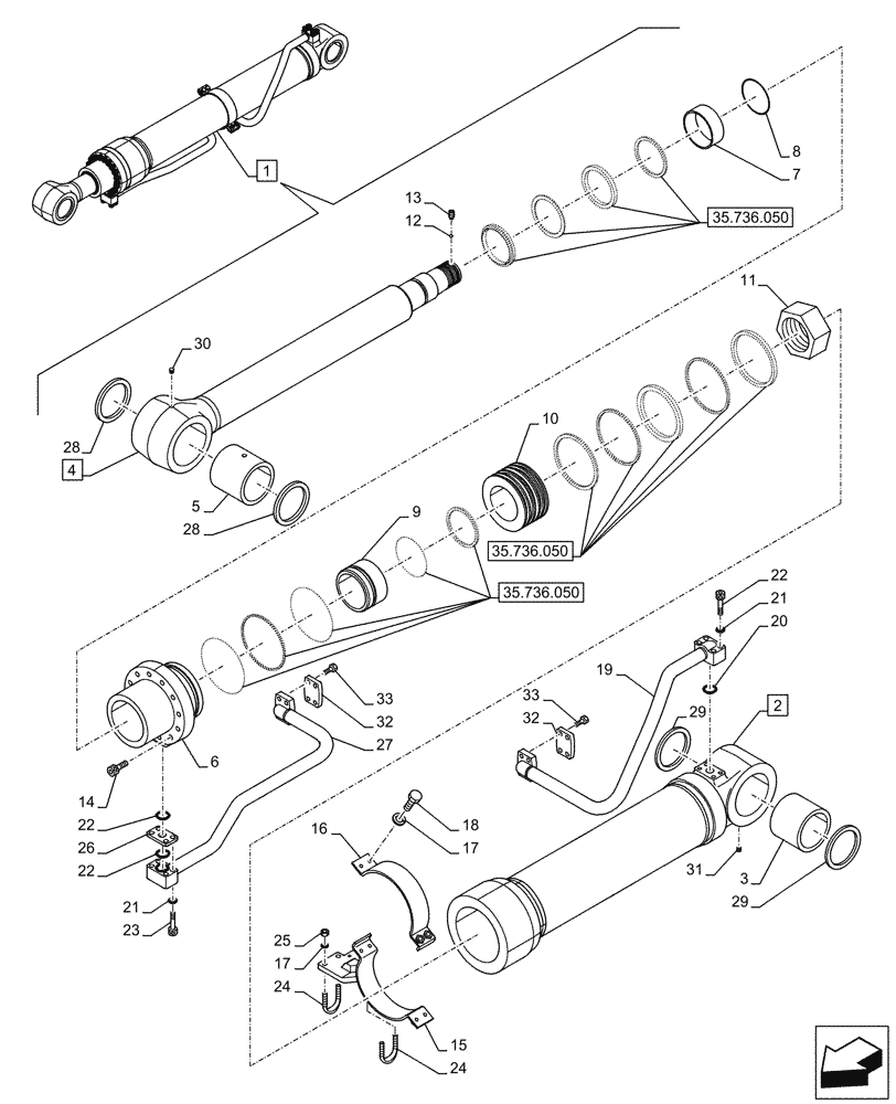 Схема запчастей Case CX750D RTC ME - (35.736.040) - VAR - 461543, 461028 - BOOM, LIFT CYLINDER, LEFT, COMPONENTS (35) - HYDRAULIC SYSTEMS