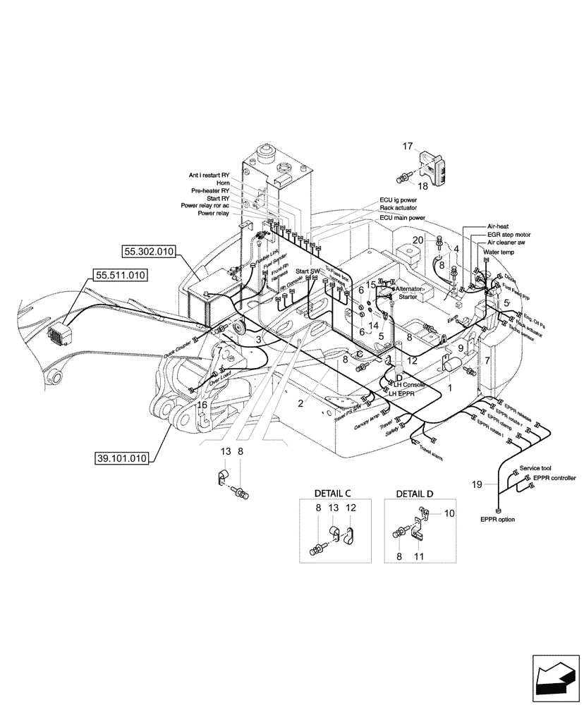 Схема запчастей Case CX33C - (55.101.010) - UPPER, FRAME, WIRE HARNESS (55) - ELECTRICAL SYSTEMS