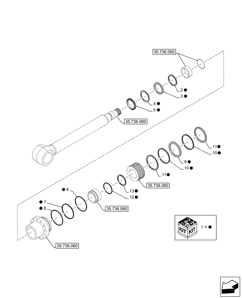 Схема запчастей Case CX750D RTC - (35.736.070) - VAR - 461543, 461028 - BOOM, LIFT CYLINDER, RIGHT, COMPONENTS (35) - HYDRAULIC SYSTEMS