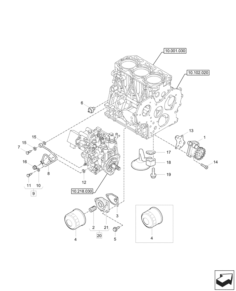 Схема запчастей Case CX33C - (10.304.010) - ENGINE, OIL COOLER & FILTER (10) - ENGINE