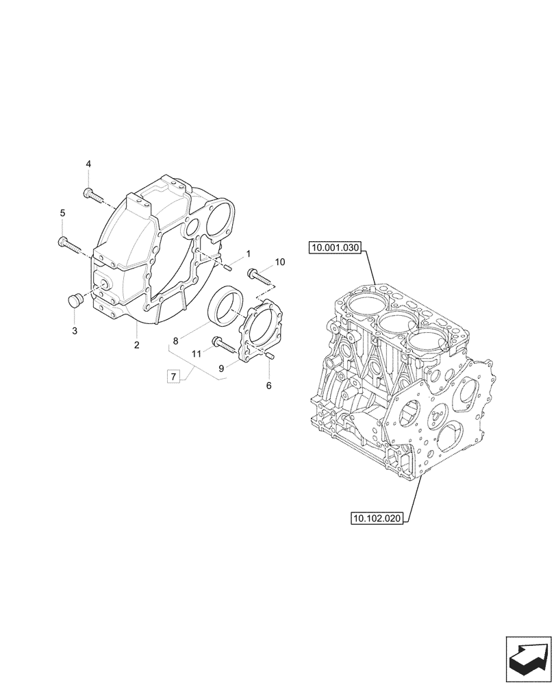 Схема запчастей Case CX33C - (10.103.030) - ENGINE FLYWHEEL, HOUSING (10) - ENGINE