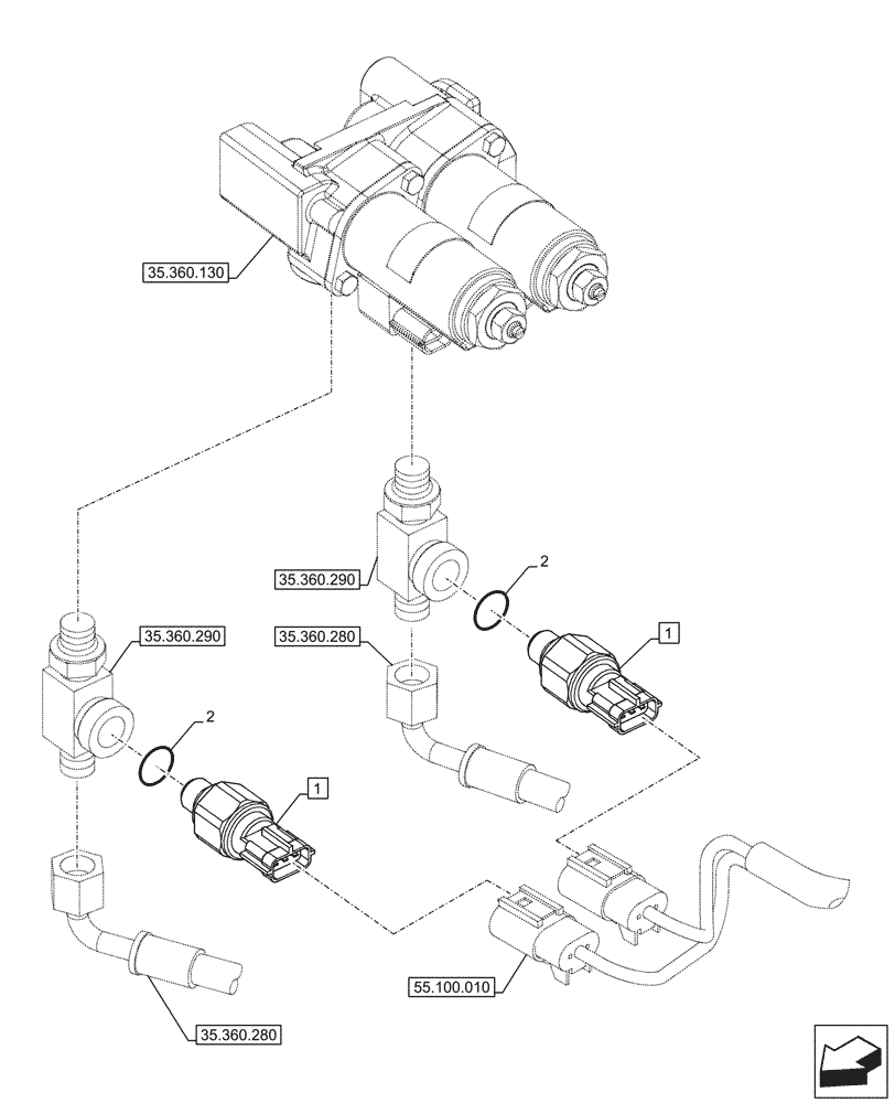 Схема запчастей Case CX750D RTC ME - (55.425.030) - VAR - 461871 - HAMMER CIRCUIT, PRESSURE SENSOR, SHEARS, W/ ELECTRICAL PROPORTIONAL CONTROL (55) - ELECTRICAL SYSTEMS