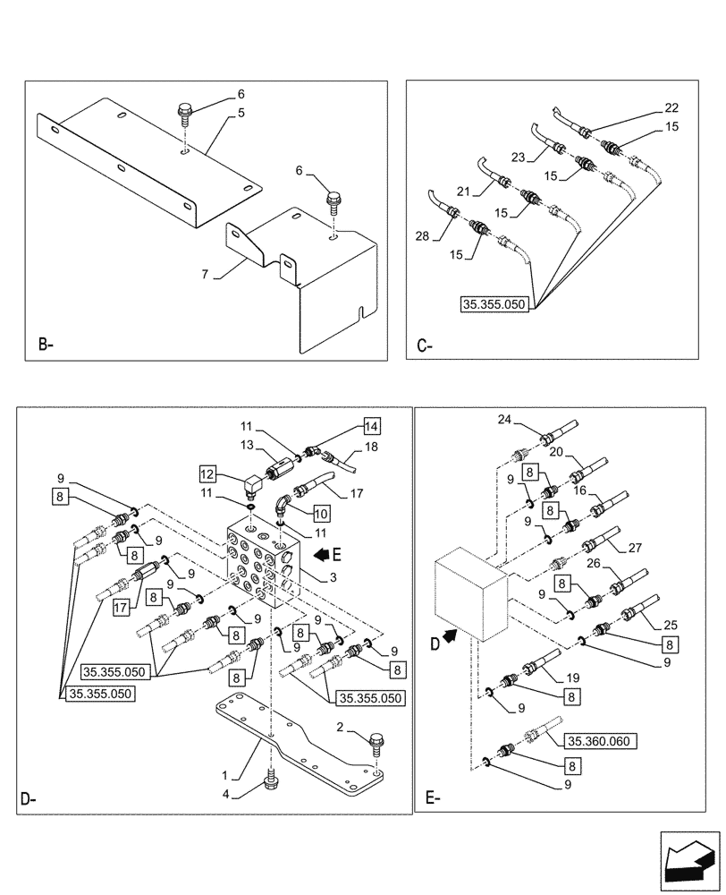 Схема запчастей Case CX750D RTC - (35.355.070) - VAR - 461865, 461868 - JOYSTICK, HYDRAULIC LINE, CONTROL VALVE, HAMMER CIRCUIT, HIGH FLOW, W/ ELECTRICAL PROPORTIONAL CONTROL (35) - HYDRAULIC SYSTEMS