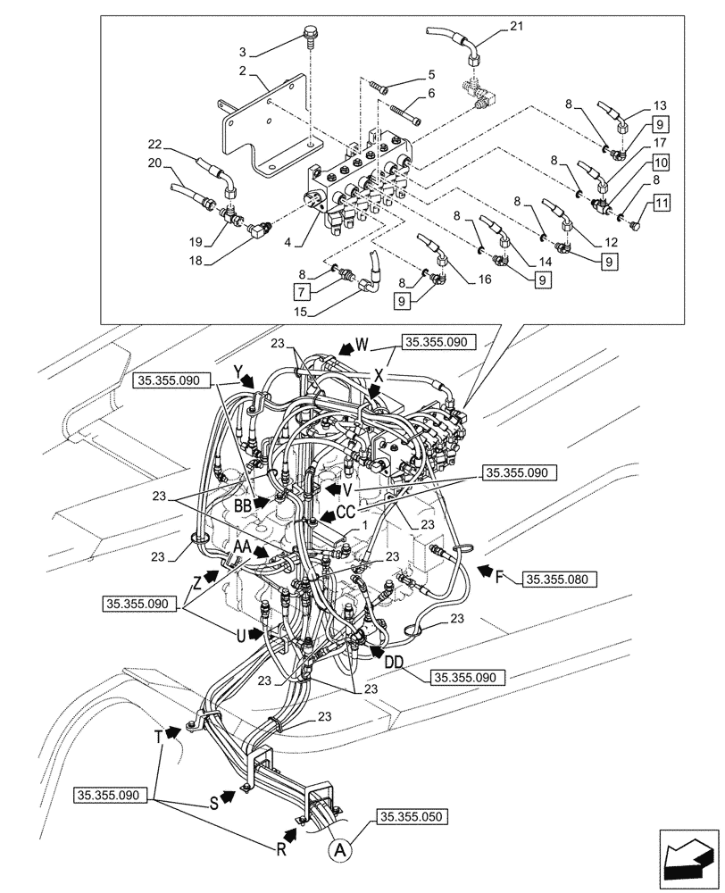 Схема запчастей Case CX750D RTC ME - (35.355.060) - VAR - 461865, 461868 - JOYSTICK, HYDRAULIC LINE, CONTROL VALVE, HAMMER CIRCUIT, HIGH FLOW, W/ ELECTRICAL PROPORTIONAL CONTROL (35) - HYDRAULIC SYSTEMS