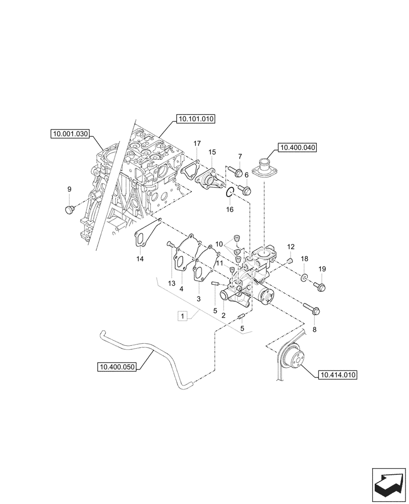 Схема запчастей Case CX33C - (10.400.030) - WATER PUMP, COMPONENTS (10) - ENGINE