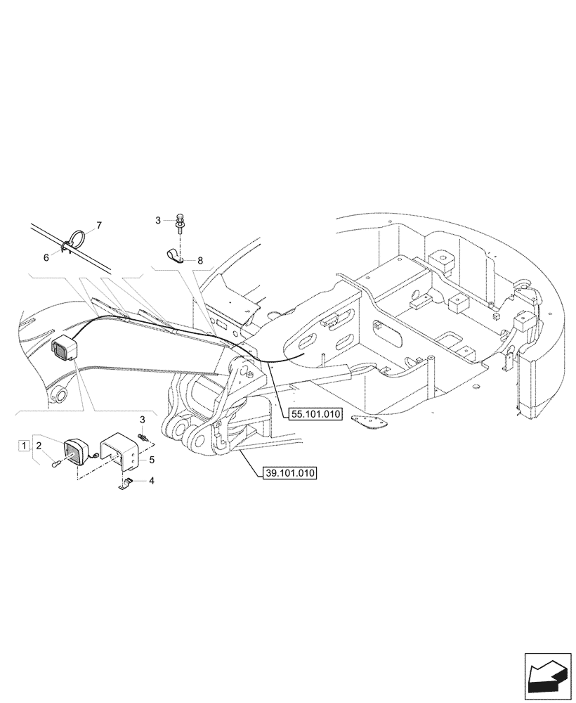 Схема запчастей Case CX33C - (55.511.010) - WORK LIGHT, BOOM, WIRE HARNESS (55) - ELECTRICAL SYSTEMS