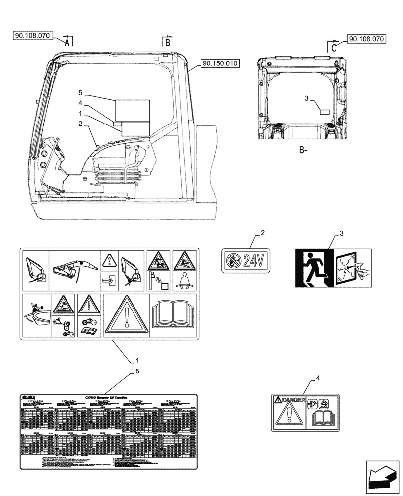 Схема запчастей Case CX750D RTC - (90.108.060) - WARNING DECAL (90) - PLATFORM, CAB, BODYWORK AND DECALS