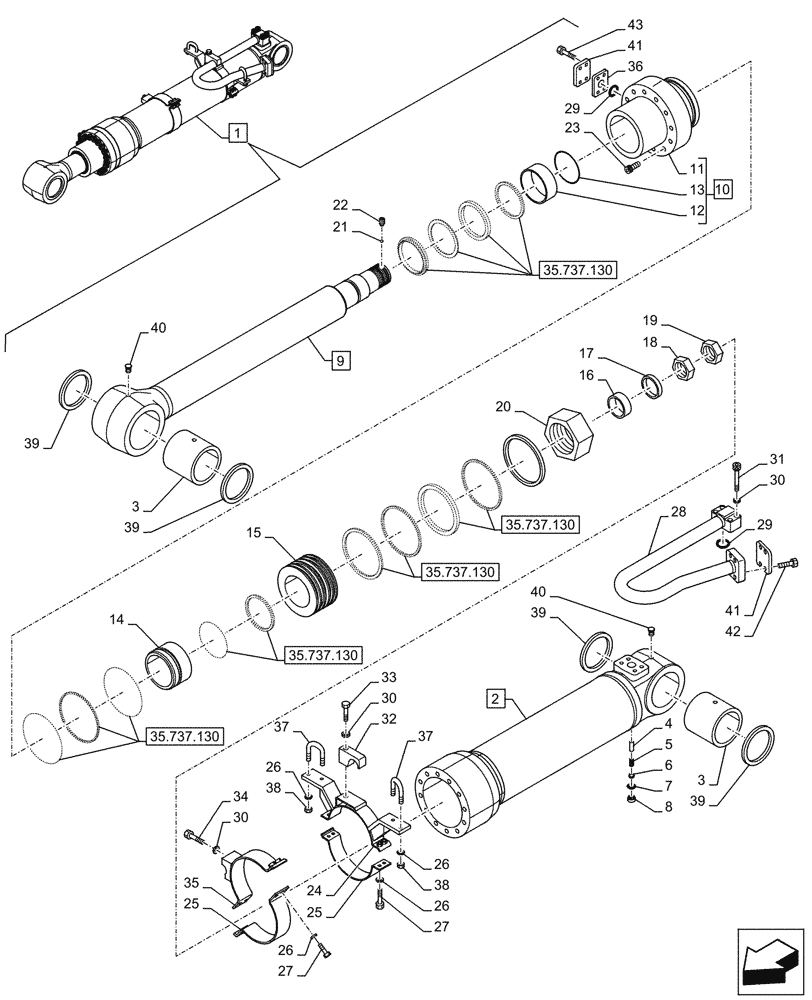 Схема запчастей Case CX750D RTC - (35.737.120) - VAR - 481064 - ARM, CYLINDER, SAFETY VALVE, COMPONENTS (35) - HYDRAULIC SYSTEMS