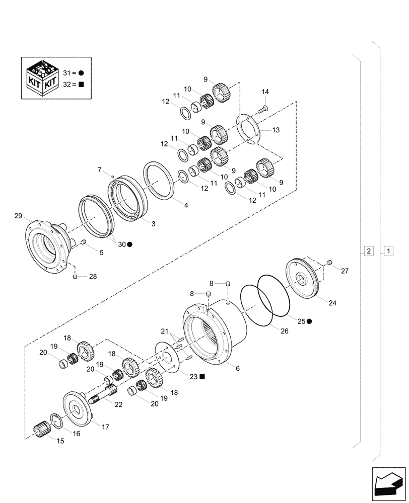 Схема запчастей Case CX33C - (35.353.030) - TRAVEL MOTOR & REDUCTION GEAR, COMPONENTS (35) - HYDRAULIC SYSTEMS