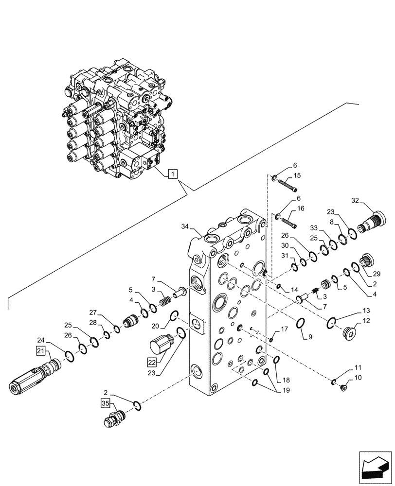 Схема запчастей Case CX750D RTC - (35.359.040) - CONTROL VALVE, COMPONENTS (35) - HYDRAULIC SYSTEMS