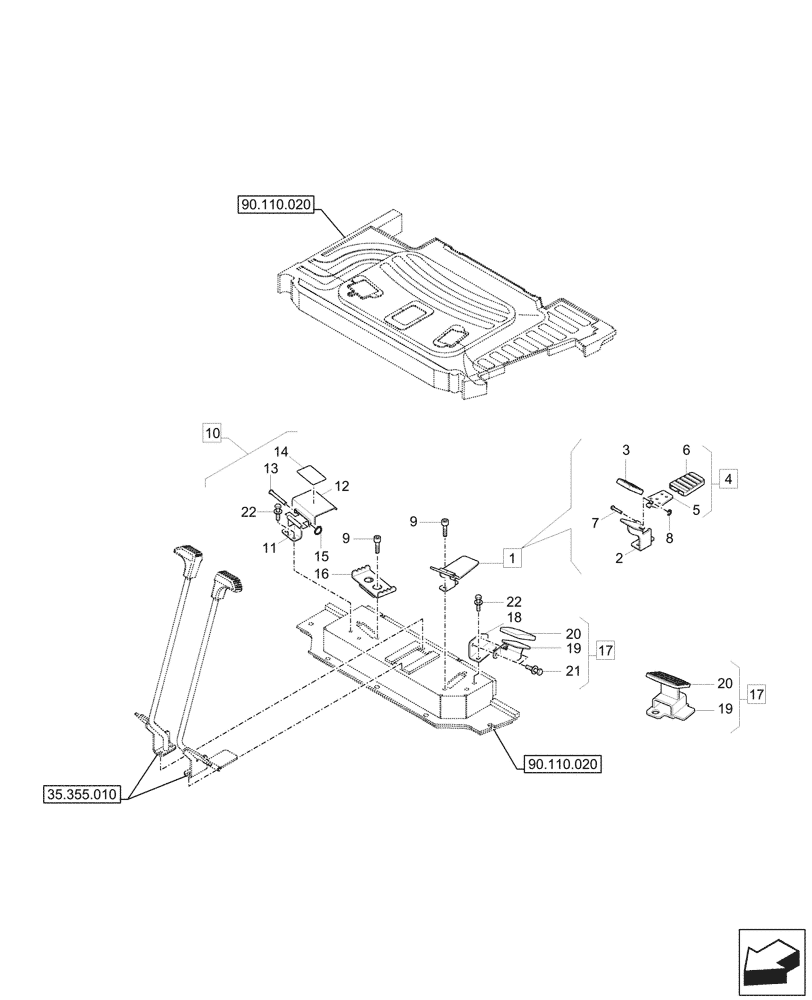 Схема запчастей Case CX33C - (35.356.010) - PEDAL, CONTROL (35) - HYDRAULIC SYSTEMS