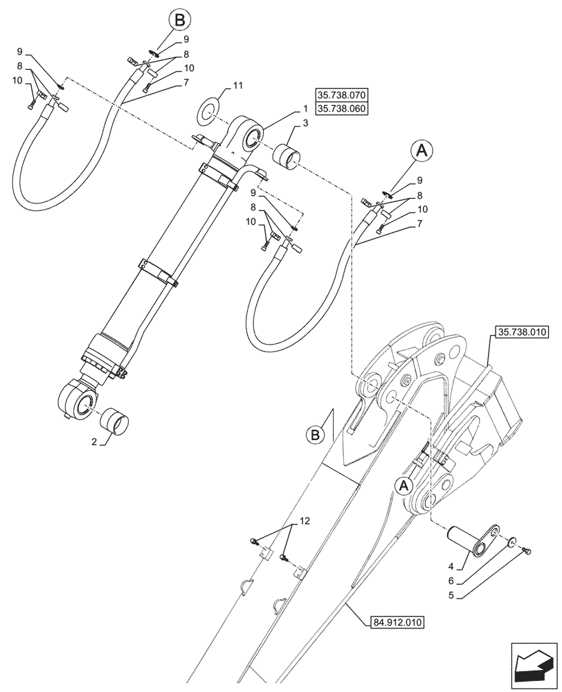 Схема запчастей Case CX750D RTC - (35.738.030) - VAR - 488132 - BUCKET CYLINDER, LINES (ARM L=3.55M) (35) - HYDRAULIC SYSTEMS