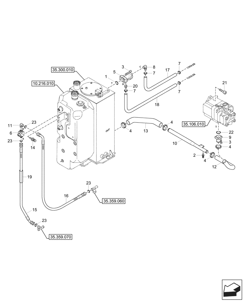 Схема запчастей Case CX33C - (35.300.020) - HYDRAULIC OIL RESERVOIR, LINES (35) - HYDRAULIC SYSTEMS