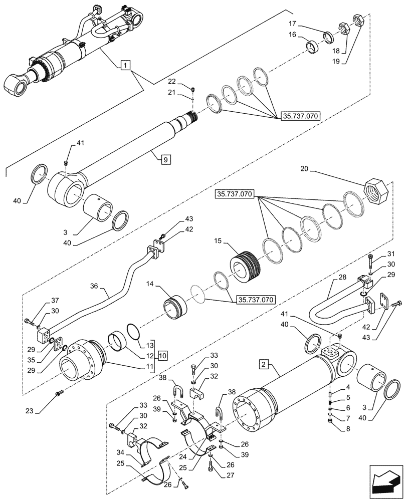 Схема запчастей Case CX750D RTC - (35.737.060) - VAR - 488019, 488132, 781677, 781930, 461572 - ARM, CYLINDER, COMPONENTS (35) - HYDRAULIC SYSTEMS