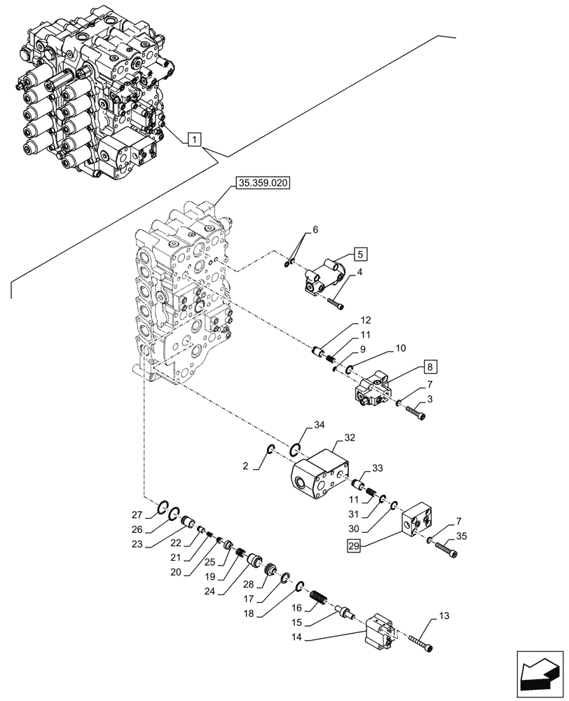 Схема запчастей Case CX750D RTC - (35.359.030) - CONTROL VALVE, COMPONENTS (35) - HYDRAULIC SYSTEMS