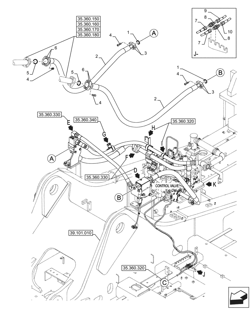 Схема запчастей Case CX750D RTC - (35.360.310) - VAR - 461869 - HAMMER CIRCUIT, LINES, HIGH FLOW, W/ ELECTRICAL PROPORTIONAL CONTROL (35) - HYDRAULIC SYSTEMS