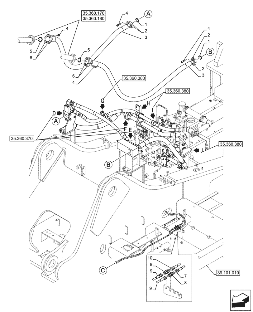 Схема запчастей Case CX750D RTC - (35.360.350) - VAR - 461563 - HAMMER CIRCUIT, LINES, HIGH FLOW, W/ ELECTRICAL PROPORTIONAL CONTROL (35) - HYDRAULIC SYSTEMS