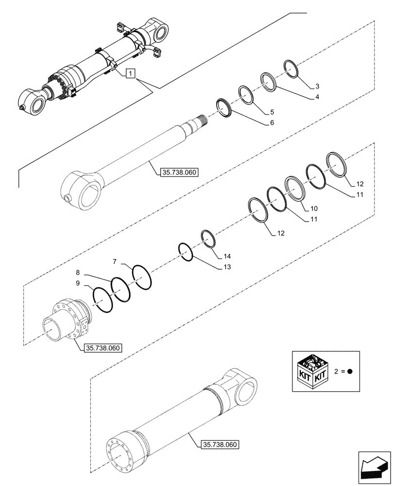 Схема запчастей Case CX750D RTC - (35.738.070) - VAR - 488019, 488132, 781677, 781930 - BUCKET CYLINDER, COMPONENTS (35) - HYDRAULIC SYSTEMS