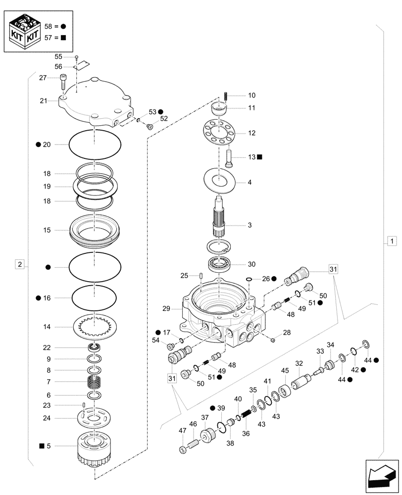 Схема запчастей Case CX33C - (35.352.010) - SWING REDUCTION UNIT, COMPONENTS (35) - HYDRAULIC SYSTEMS