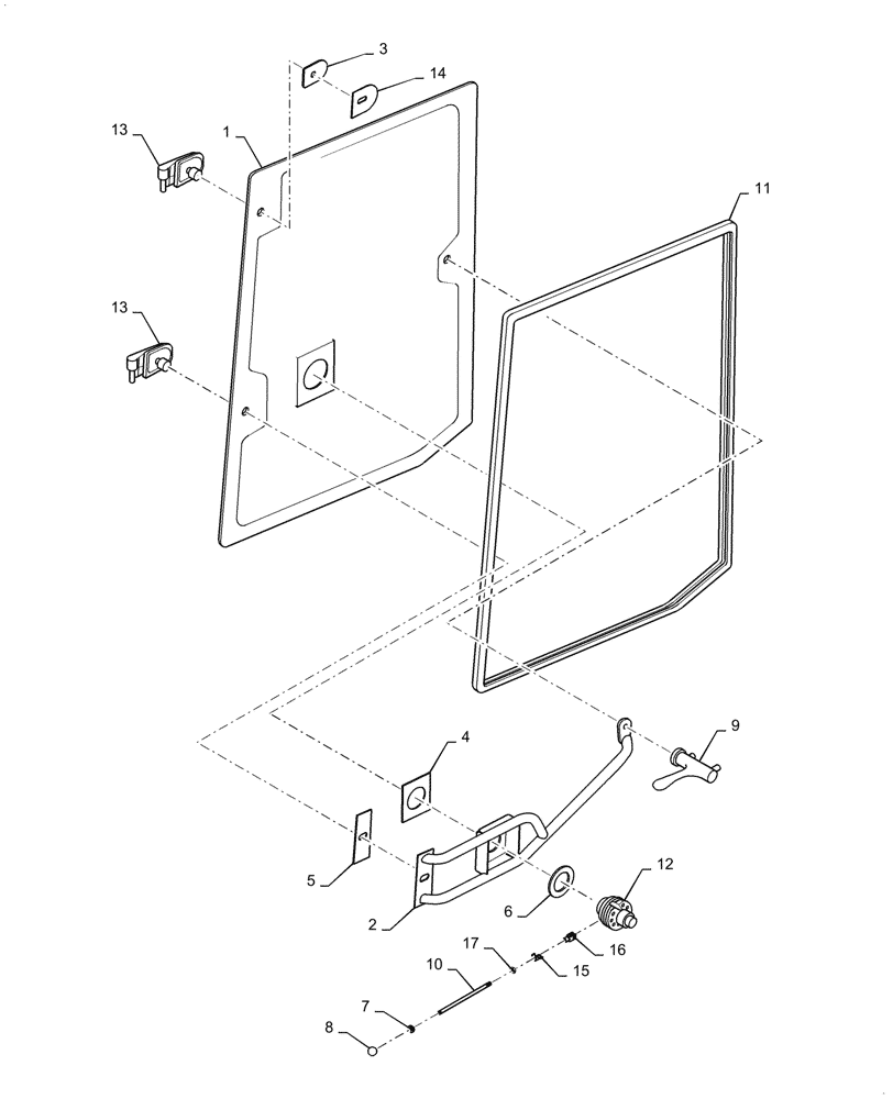 Схема запчастей Case DV210C - (90.154.AA[05]) - RIGHT DOOR ASSEMBLY, GLASS (90) - PLATFORM, CAB, BODYWORK AND DECALS