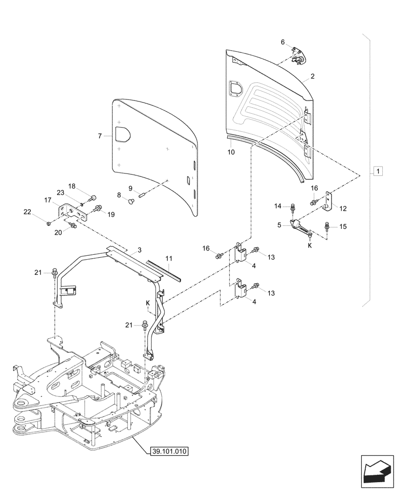 Схема запчастей Case CX33C - (90.100.010) - ENGINE HOOD, REAR (90) - PLATFORM, CAB, BODYWORK AND DECALS